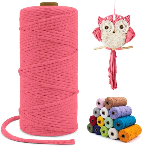 Miniatura 128 de Cuerda de macramé de una sola hebra de 0.197 in x 110 yardas, cuerda de macramé de algodón natural de 0.197 in, cuerda de algodón grueso para colgar