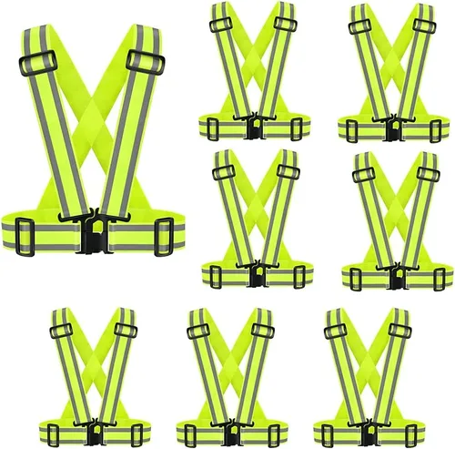 Chaleco de seguridad de alta visibilidad (paquete de 8 unidades, L), equipo reflectante para correr, caminar, ciclismo, construcción, motociclismo,