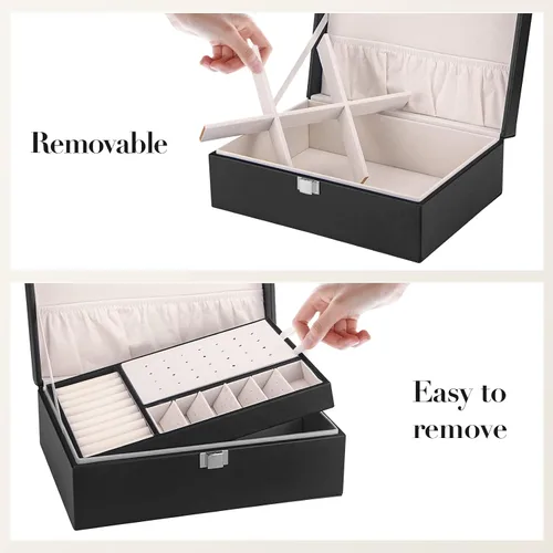 Miniatura 5 de COOYUY Joyero para mujeres niñas esposa regalo ideal organizador de joyas de doble capa aretes pulseras anillos collares piel sintética y terciopelo