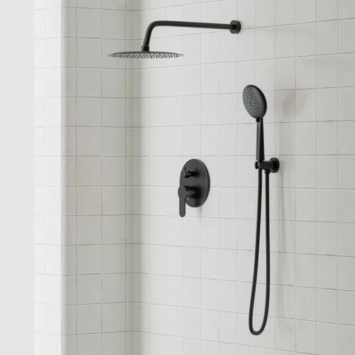 Miniatura 2 de Gabrylly Sistema de regadera negro, juego de grifo de regadera con balance de presión, cabezal de lluvia de acero inoxidable de 30.5 cm con rociador