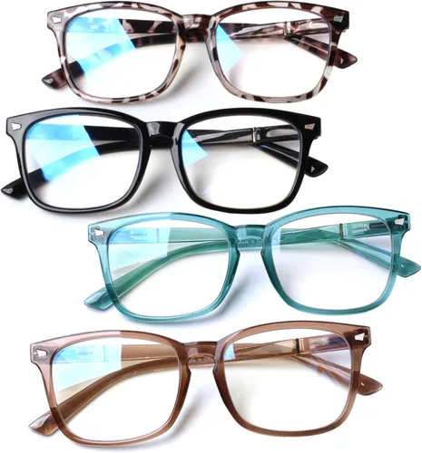 Miniatura 11 de Henotin - Juego de 4 gafas de lectura con bloqueo de luz azul para mujeres y hombres, con bisagra de resorte para computadora, anti rayos UV, Mezcla