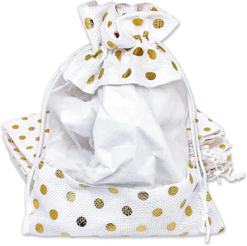 Miniatura 38 de Paquete de 12 bolsas de regalo medianas de lino, arpillera y organza con cordones (5 x 7 pulgadas, blanco) - Bolsa de malla para recuerdos