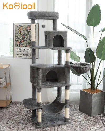 Miniatura 4 de Árbol para gatos de varios niveles, torre para gatos de 69 pulgadas de alto con 2 condominios de felpa, hamaca y percha de felpa, postes rascadores