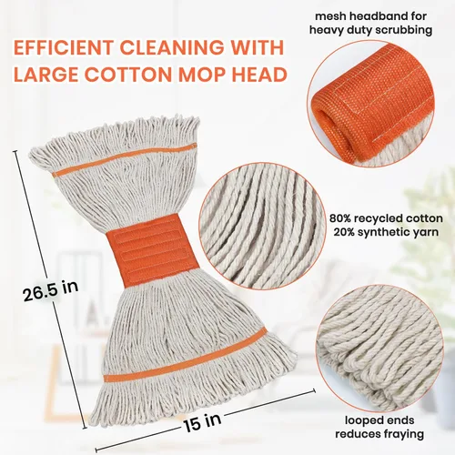 Miniatura 5 de KalTell Trapeador comercial, mopa industrial resistente de 58 pulgadas para limpieza de suelos, mopa húmeda de algodón con cuerda para el hogar
