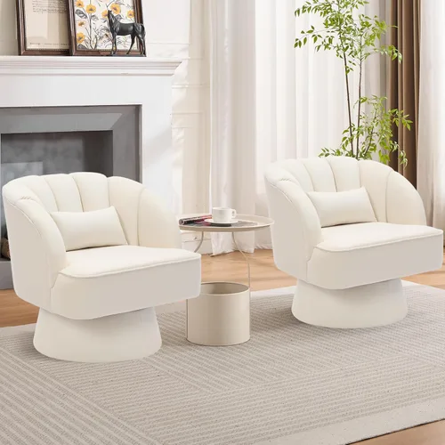 Miniatura 8 de GarveeHome Silla de acento moderna giratoria de barril, sillón tapizado de terciopelo de 360 grados con respaldo a rayas y acolchado suave, cómoda