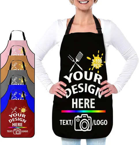 Miniatura 16 de Delantal personalizado para mujeres y hombres, diseña tu divertido texto, logotipo, imagen, delantales de cocina, 1-100 piezas, chef personalizado