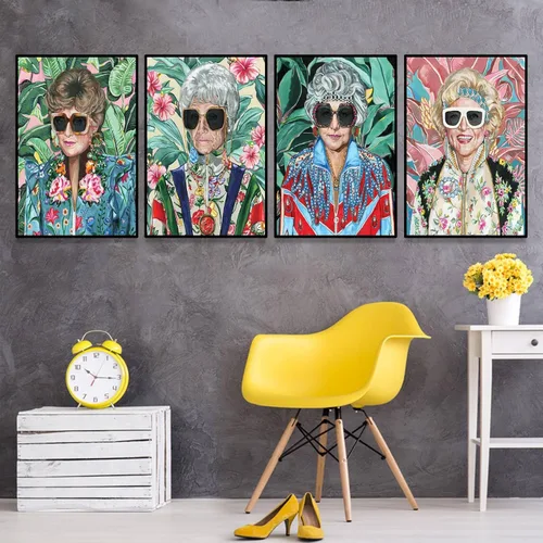 Miniatura 5 de Arte de pared de moda de los 80 con diseño dorado, póster para dormitorio de chicas, pintura en lienzo de chicas dorada, impresiones
