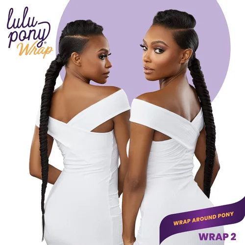 Miniatura 3 de Sensationnel Lulu Pony Wrap Hairextensions- 2 colas de caballo yaki sintéticas de alto calor o hasta la pieza de peluca de pelo (1 JETBLACK)