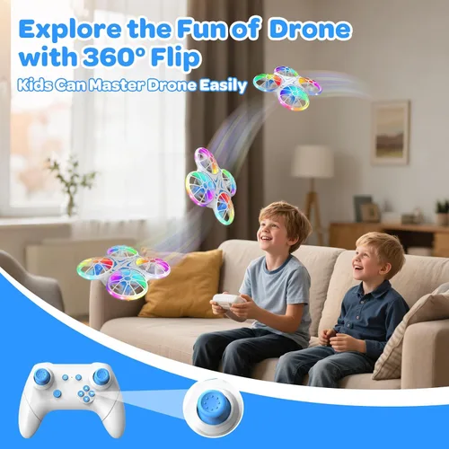 Miniatura 3 de Mini drones para niños principiantes, con luces LED y 2 baterías, cuadricóptero RC con control remoto con retención de altitud y giros 3D, Azul