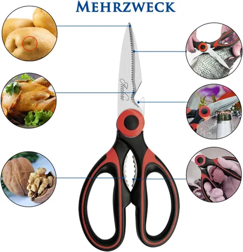 Miniatura 2 de Acelone - Tijeras de cocina de alta calidad, resistentes ultra afiladas, de acero inoxidable, multifunción, para pollo, aves de corral, pescado, Rojo