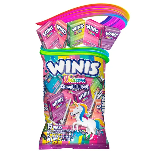 Miniatura 3 de Winis Unicorn Chewy Taffy Pops Sabor de algodón de azúcar Tamaño compartido de 4.3 onzas bolsa – 15 piezas Regalos, vacaciones, fiestas