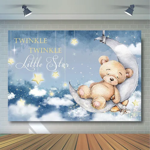 Miniatura 3 de Avezano Twinkle Twinkle Little Star - Telón de fondo para baby shower, luna azul profundo, estrellas y decoración de fiesta de baby shower