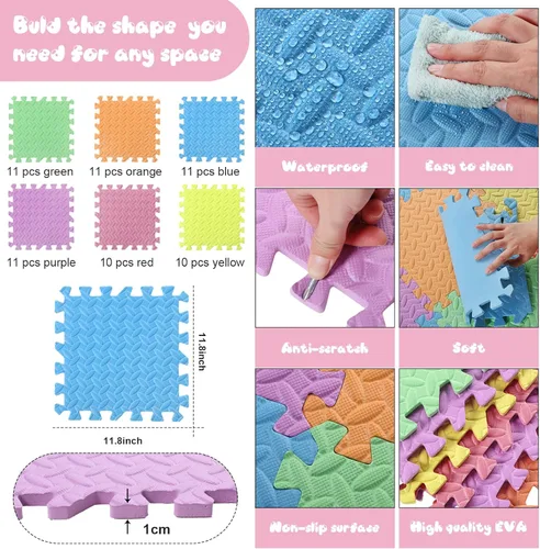 Miniatura 4 de Shihanee Alfombrillas de espuma para el suelo, tapetes de juego a granel con bordes entrelazados para gimnasio, guardería, dormitorio