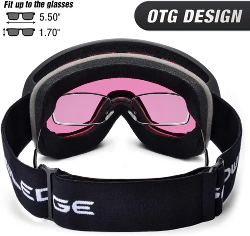 Miniatura 3 de Gafas de esquí para hombres y mujeres con protección UV, lente doble antivaho 09 B-rosa rojo