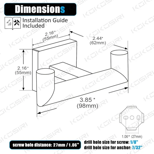 Miniatura 2 de KOKOSIRI Gancho para Bata de Baño Ganchos Dobles para Toalla y Abrigo Negro Mate para Baño Cocina Montaje en Pared, Paquete de 2 Acero Inoxidable