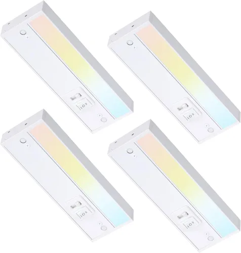 TORCHSTAR Iluminación LED Bajo Gabinete 5CCT, 8 Pulgadas 6W 450LM, Cableado Directo y Enchufable, 5 Colores Seleccionables CRI90 120V ETL T24