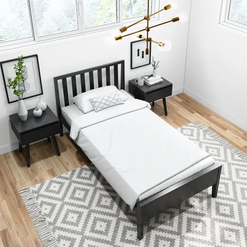 Miniatura 8 de Plank+Beam Base de cama individual moderna de madera maciza con cabecera de listones, plataforma escandinava con soporte de listones de madera, Negro