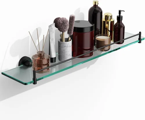 Miniatura 8 de Estantes de vidrio para baño, estante flotante de 20 pulgadas de níquel cepillado, estante de vidrio templado de acero inoxidable, estantes modernos