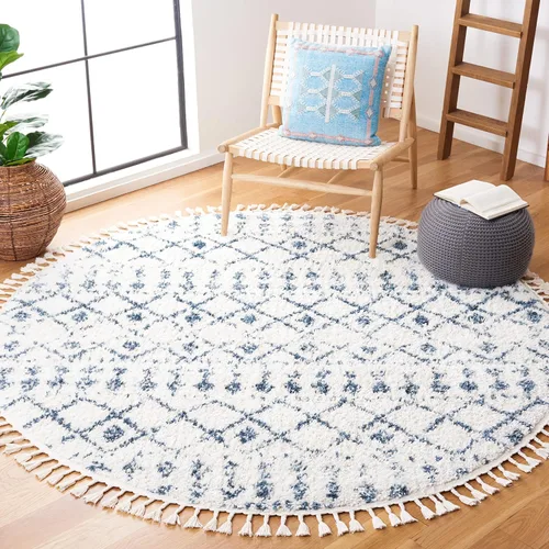 Miniatura 22 de SAFAVIEH Berber Fringe Shag Collection - Alfombra decorativa de 2 pies 2 pulgadas x 4 pies, color crema y azul, diseño, no desprende pelusa