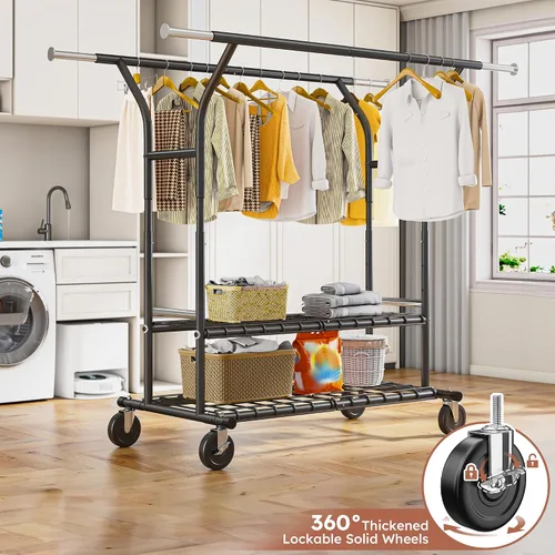 Miniatura 3 de Raybee Perchero de 74 pulgadas de ancho con carga de 630 libras, percheros para colgar ropa, perchero ajustable de alta resistencia, perchero