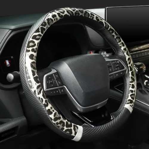 Miniatura 9 de KAFEEK Funda para volante con estampado de leopardo de 15 pulgadas, piel de microfibra con patrón de guepardo para mujeres y niñas, interior de goma