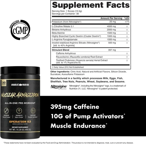 Miniatura 6 de Anabolic Warfare Nuclear Armageddon - Polvo de preentrenamiento para hombres y mujeres con L-citrulina, beta alanina en polvo y cafeína