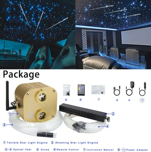 Miniatura 6 de AZIMOM Bluetooth de doble puerto de 20 W, luces parpadeantes de fibra óptica de meteoritos estrella fuga de meteoritos kits de iluminación de techo