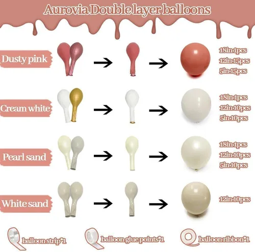 Miniatura 3 de Guirnalda de globos de color rosa polvoriento, globos de doble relleno, color rosa malva, kit de arco de globos de arena blanca perla para despedida