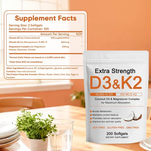 Miniatura 8 de Vitamina D3 K2 Complejo de Magnesio, Fuerza Extra D3 & K2 con Triple Magnesio en Cápsulas Blandas, D3 + K2 (Mk-7) Apoyo para Huesos e Inmunidad