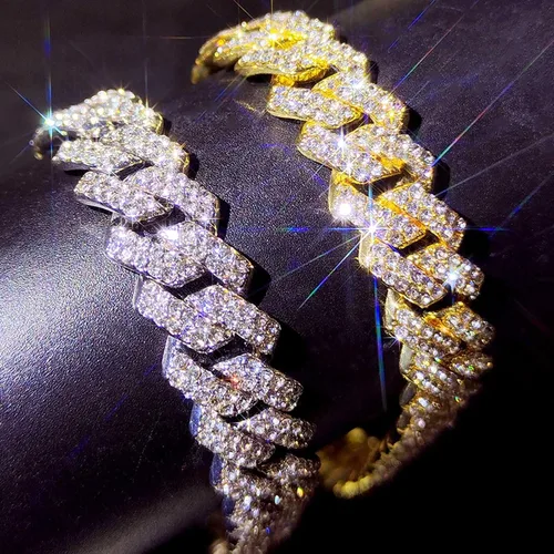 Miniatura 3 de Xikui Collares de cadena cubana, diamantes brillantes de Miami, joyería de hip hop, cadenas de eslabones cubanos de plataoro para hombres y mujeres