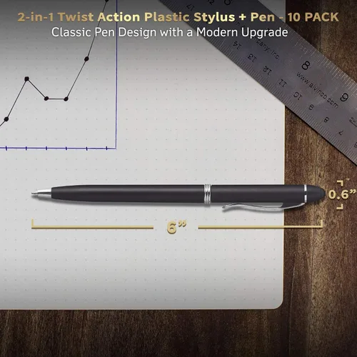 Miniatura 5 de DISCOUNT PROMOS Twist Action - Juego de 10 bolígrafos de plástico para el trabajo, bolígrafos geniales para escribir, tinta negra, color negro