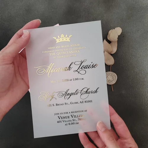 Miniatura 4 de Juego de 10 invitaciones de quinceañera con corona de oro, invitaciones de cumpleaños 15 para niña, invitaciones personalizadas de membrillo Mis