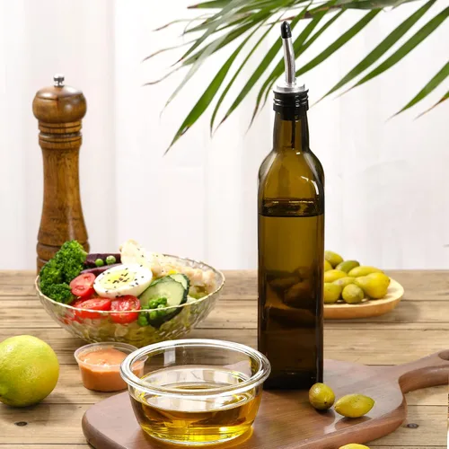Miniatura 8 de AOZITA - Botella dispensadora de aceite de oliva de vidrio transparente de 500 ml, ideal para aceite y vinagre, con vertedores y embudo, jarra