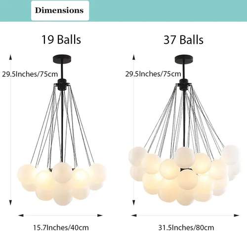 Miniatura 9 de Candelabro Colgante de Techo Decorativo de Bolas de Burbujas con Pantalla de Vidrio Esmerilado, Lámpara Colgante de Bricolaje para Pasillo, Oro