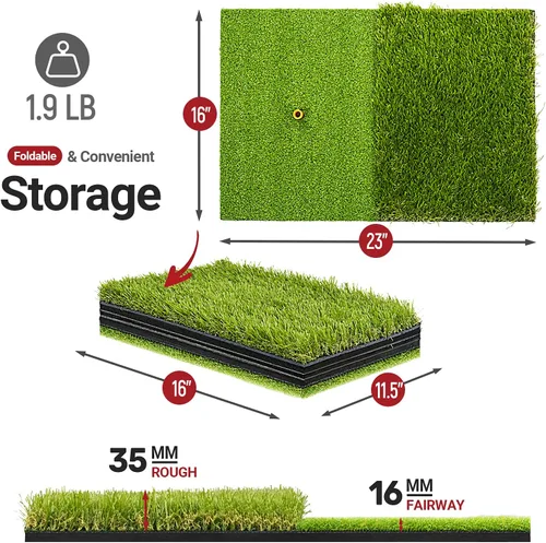 Miniatura 5 de SAPLIZE Alfombrilla de golpe de golf plegable y resistente con respaldo de EVA de 10 mm para swing y astillado en interiores y exteriores