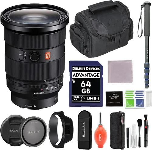 Sony FE 0.945-2.756 in f/2.8 GM II - Paquete de lentes (SEL2470GM2) con monopie, bolsa para dispositivos y accesorios avanzados | Sony 24-70