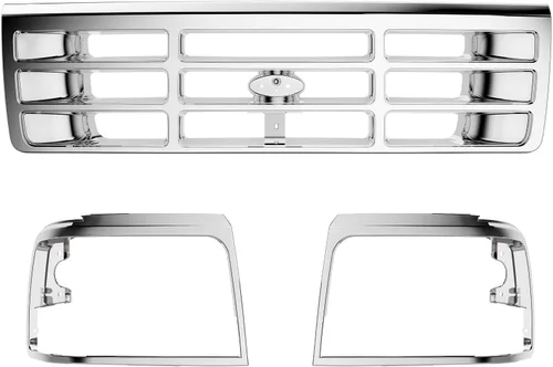Miniatura 10 de HECASA Parrilla delantera y moldura de faro compatible con Ford Bronco F-150 F-250 HD F-350 1992-1997 Reemplazo para FO1200172 FO2512131 FO2513135