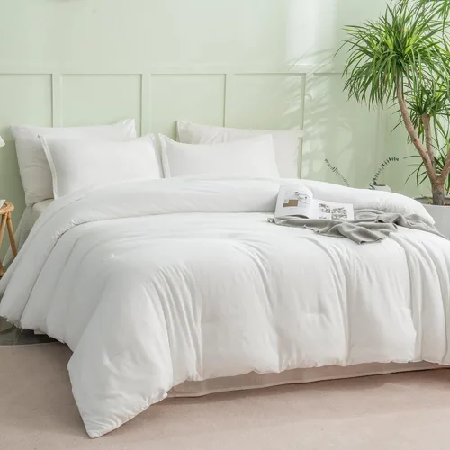 Miniatura 2 de Andency Juego de edredón blanco tamaño King, juego de edredón bohemio para cama tamaño King, juego de ropa de cama de 3 piezas ligero y esponjoso