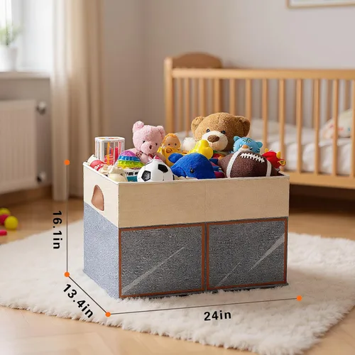 Miniatura 6 de Paquete de 2 cajas grandes de almacenamiento de juguetes con tapas transparentes plegables para juguetes, cesta organizadora de pecho con divisores