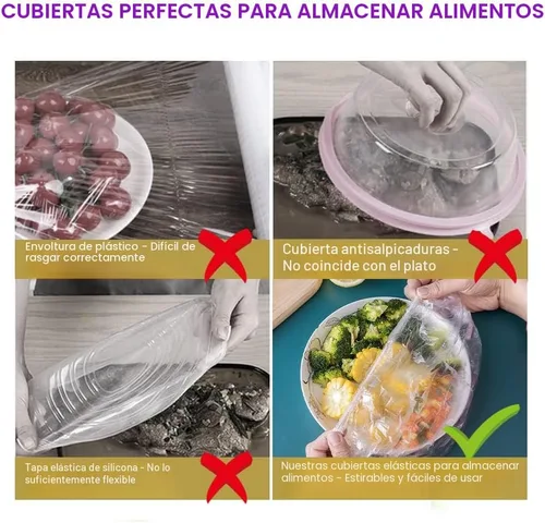 Miniatura 2 de 200 fundas elásticas de plástico reutilizables para tazones, fundas de almacenamiento de alimentos con fundas elásticas para tazones para sobras