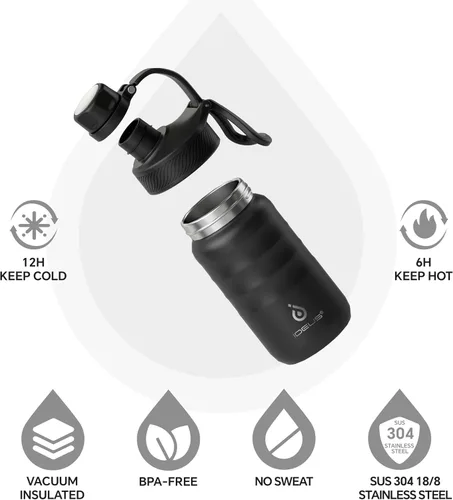 Miniatura 2 de IDEUS Botella de agua aislada de 12 onzas, botella de agua aislada de acero inoxidable para la escuela, botellas aisladas con pajitas a prueba