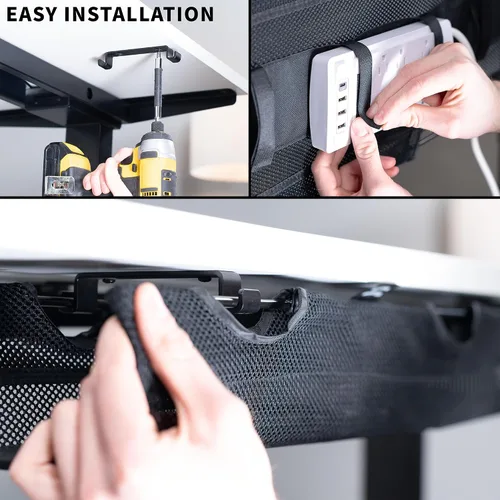 Miniatura 7 de VIVO DESK-AC36MH-S - Organización de cables de red de malla para debajo del escritorio, 36 pulgadas con soporte para regleta de alimentación