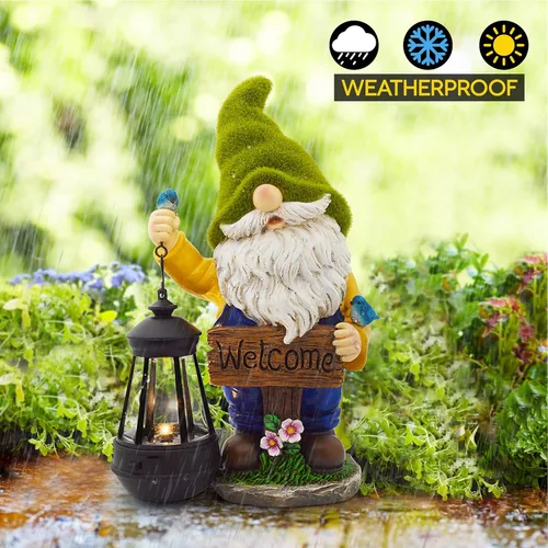 Miniatura 5 de Olekki Gnomos de jardín de Navidad para exteriores, estatua de gnomo flocada con luces LED solares Gnomos decoraciones de jardín para patio, Gnomo