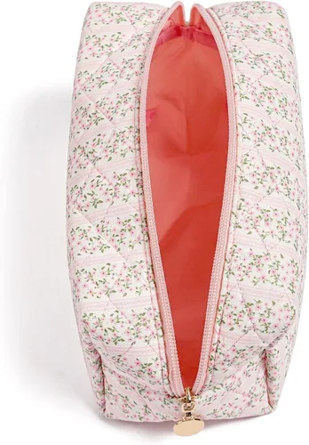 Miniatura 2 de Bolsa de maquillaje de viaje para mujeres y niñas, bolsa de maquillaje con cremallera, flores florales, organizador de maquillaje, bolsa de tela