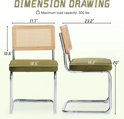 Miniatura 2 de Juego de 4 sillas de comedor de terciopelo tejidas a mano con respaldo de ratán y base cromada, silla de cocina de mediados de siglo, para comedor