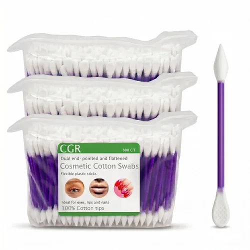 Miniatura 9 de 760 hisopos de algodón CGR Precision empacados en recipiente acrílico para hisopos con punta puntiaguda y aplanada, aplicador de maquillaje