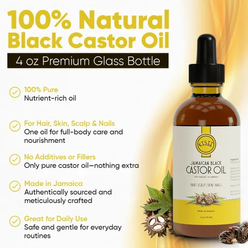 Miniatura 3 de Aceite de ricino negro jamaicano – Aceite de ricino 100% puro para el crecimiento del cabello, cuidado del cuero cabelludo, piel brillante y uñas.