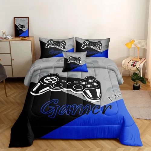 Miniatura 6 de ROWADALO Juego de ropa de cama en una bolsa de 5 piezas para niños y adultos, juego de edredón para jugadores, juego de cama individual con edredón
