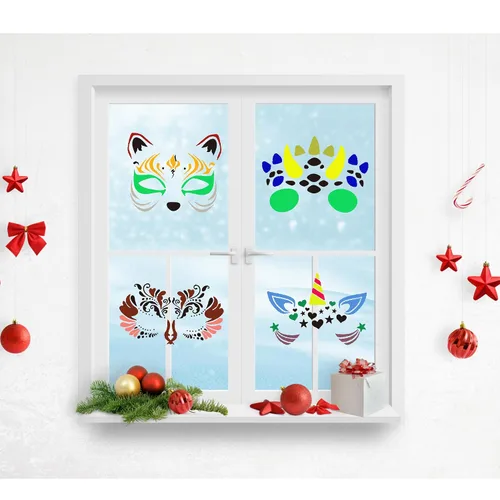 Miniatura 5 de Sotpot 16 plantillas faciales para dibujar máscaras de pintura, plantillas de bricolaje para pared de madera, decoración del hogar, suministros
