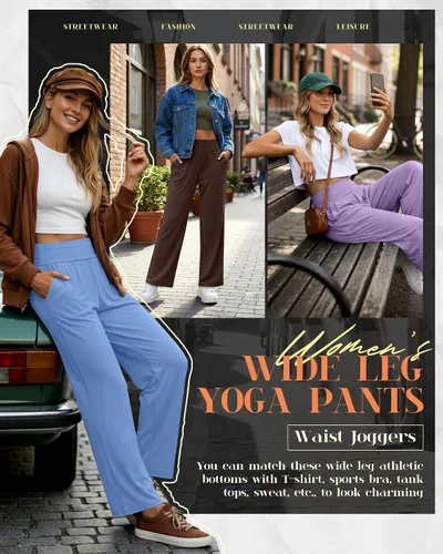 Miniatura 80 de Neer - Conjunto de 3 pantalones de yoga de pierna ancha para mujer - Pantalones deportivos cómodos, holgados, de cintura alta y casuales